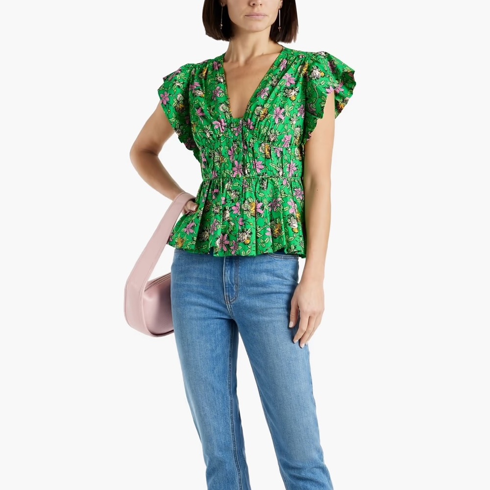Derek Lam Green Floral Blouse